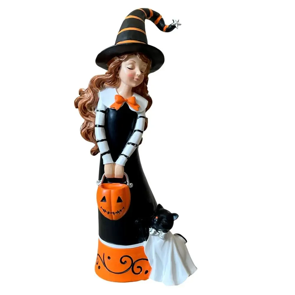 Candy Corn Lane Witch Figurine 14in Black Orange White Halloween Decor New